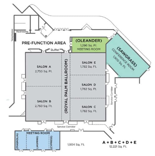 A map depicting the layout of the Conference space at the Wyndham Orlando Resort and Conference Center / Celebration