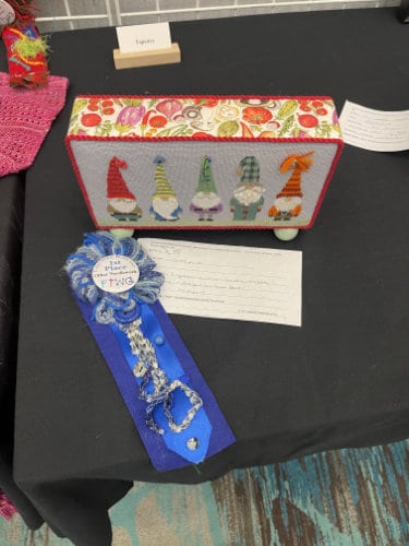 Needlepoint Gnomes 2023 Fiber Exhibit